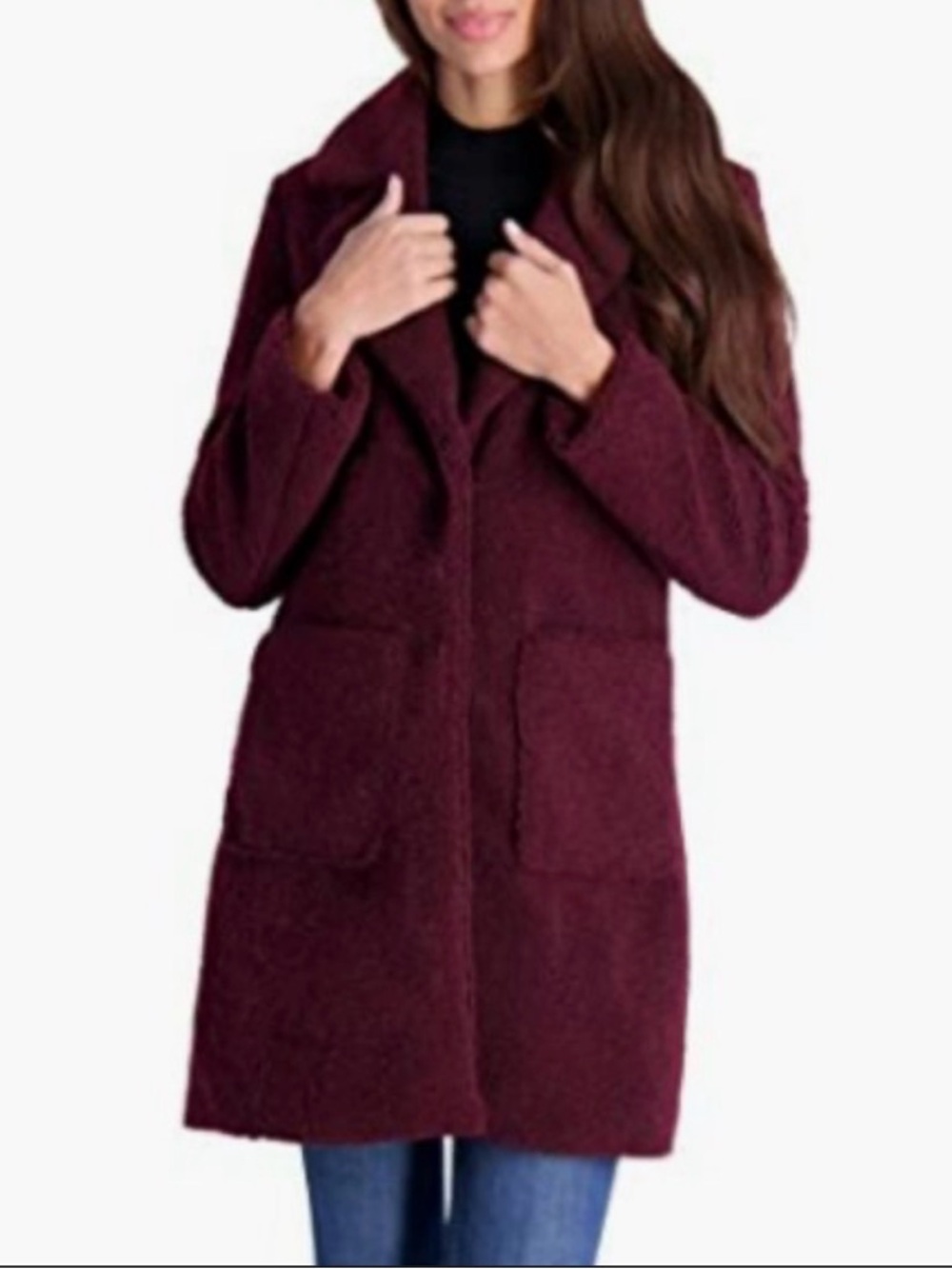Women's Burgundy Fully Lined Teddy Coat with Patch Pockets New without Tags SZ S